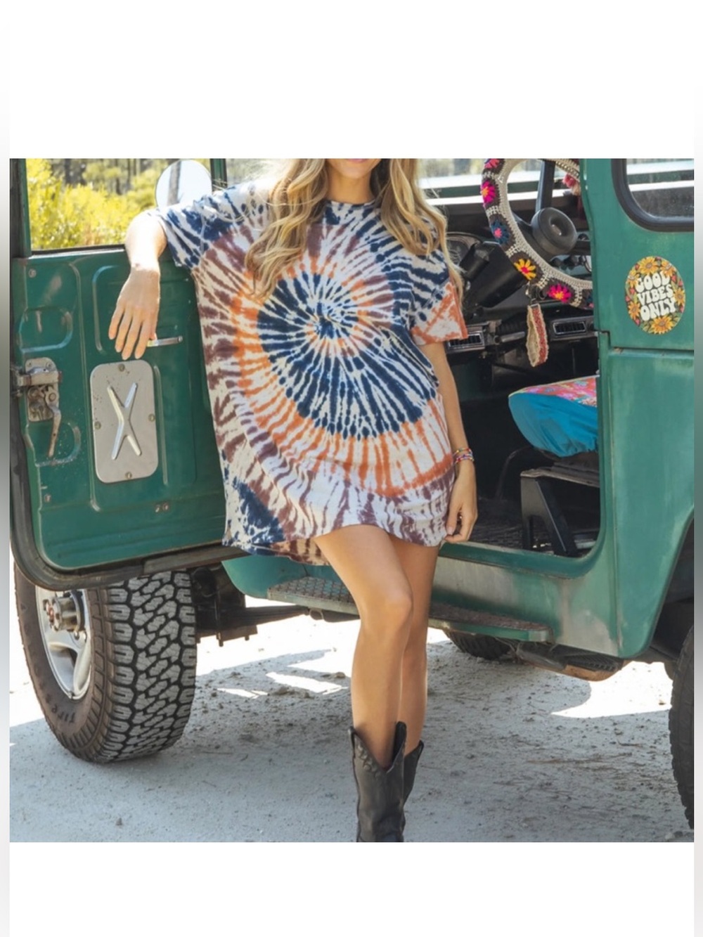 Natural Life Misty Tee Shirt Dress NWOT Blue Orange Spiral Tie-Dye Oversized S